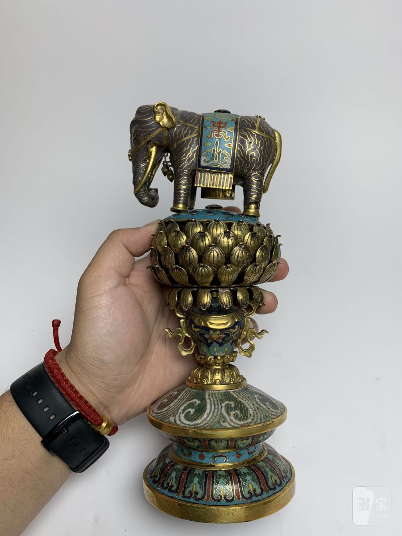 清乾隆 铜胎掐丝珐琅七珍象宝供器 - 图6